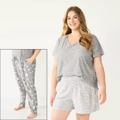 Plus Size Sonoma Goods For Life® 3-piece Pajama Top, Pajama Shorts & Pajama Pants Sleep Set -Sonoma Store 5879135 Gray Ditsy Stars