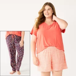Plus Size Sonoma Goods For Life® 3-piece Pajama Top, Pajama Shorts & Pajama Pants Sleep Set -Sonoma Store 5879135 Plum Mila Ditsy