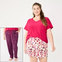 Plus Size Sonoma Goods For Life® 3-piece Pajama Top, Pajama Shorts & Pajama Pants Sleep Set -Sonoma Store 5879135 Purple Alice Floral