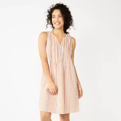 Women's Sonoma Goods For Life® Sleeveless Pintuck Tank Dress -Sonoma Store 5903884 Beige Multi Stripe
