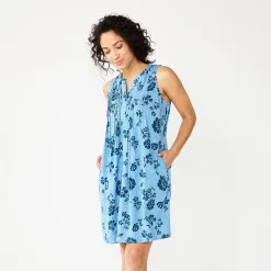 Women's Sonoma Goods For Life® Sleeveless Pintuck Tank Dress -Sonoma Store 5903884 Blue Floral