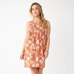 Women's Sonoma Goods For Life® Sleeveless Pintuck Tank Dress -Sonoma Store 5903884 Brown Floral