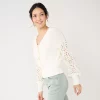 Women's Sonoma Goods For Life® Button-Front Cardigan -Sonoma Store 5904013 Ivory Crochet Sleeve
