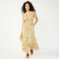 Women's Sonoma Goods For Life® Ruffle Sleeve Smocked Maxi Dress -Sonoma Store 5921689 Orange Floral