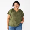 Plus Size Sonoma Goods For Life® Flutter Sleeve Y-Neck Top -Sonoma Store 5929300 Olive
