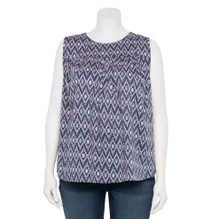 Plus Size Sonoma Goods For Life® Yoke Front Tank -Sonoma Store 5953566 Blue Ikat