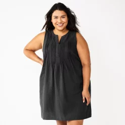 Plus Size Sonoma Goods For Life® Sleeveless Pintuck Tank Dress -Sonoma Store 6193865 Black