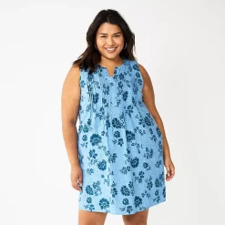 Plus Size Sonoma Goods For Life® Sleeveless Pintuck Tank Dress -Sonoma Store 6193865 Blue Floral